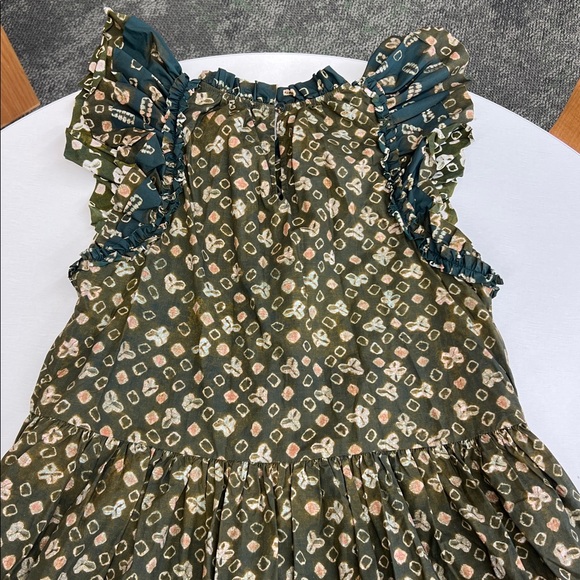 Ulla Johnson joan printed jasper green ruffle trimmed tiered dress with pockets - Picture 10 of 10